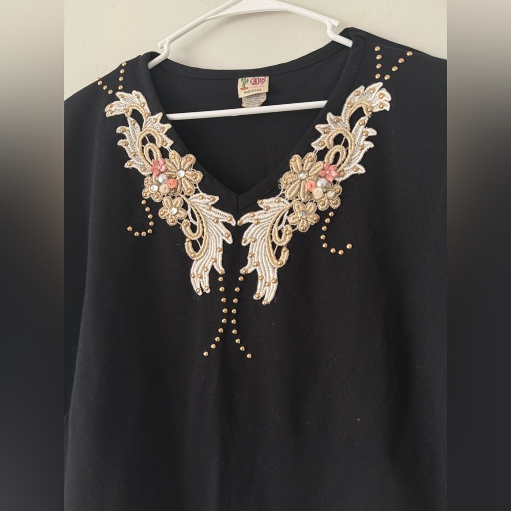 Vintage Cactus‎ brand embellished Black Top women’s size Large - Picture 3 of 7